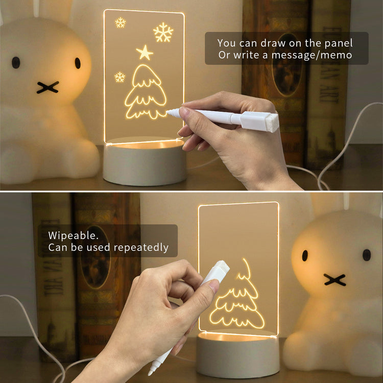 LED Acrylic Note Board with handwritten daily goals on a wooden desk