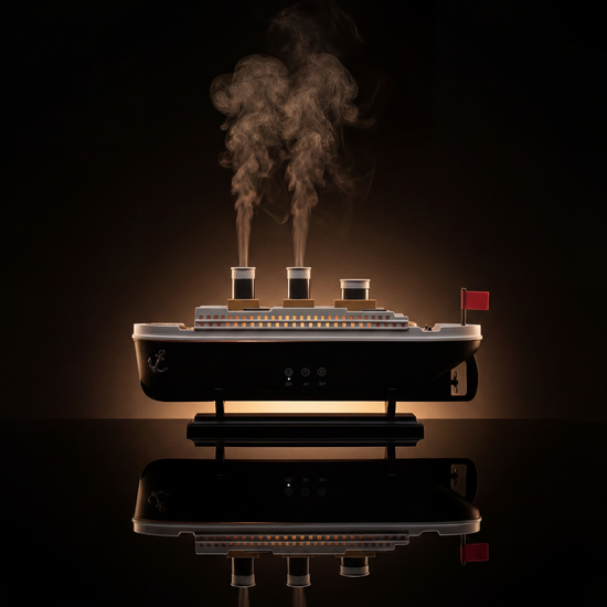 Creative Retro Ship Aroma Diffuser emitting ultrasonic cool mist