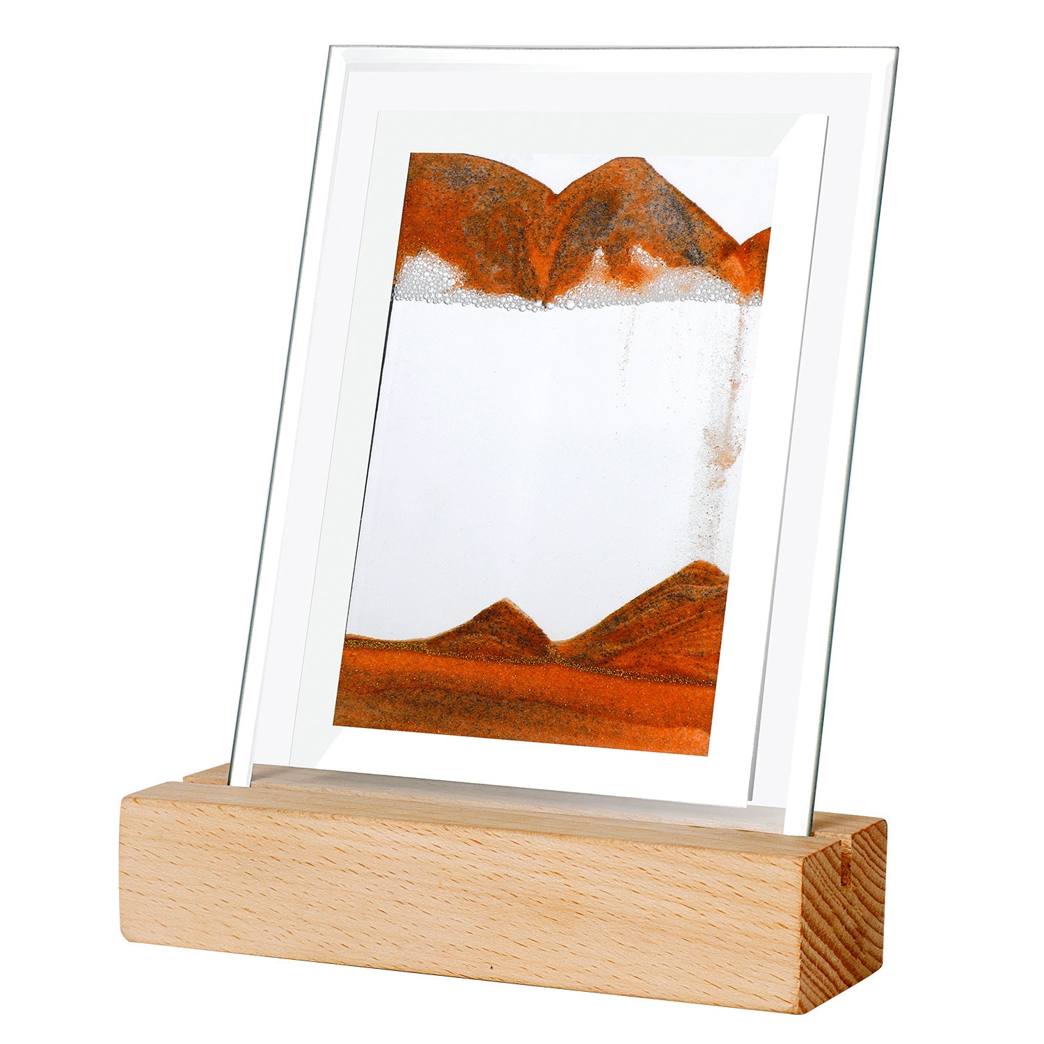 Moving Sand Art LED Lamp in Blue on a bedside table